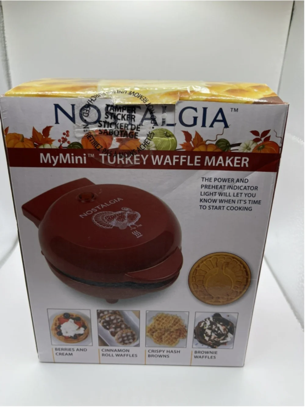 NEW MyMini Turkey Red Non-Stick Compact Waffle Thanksgiving Holiday NIB SEE ALL